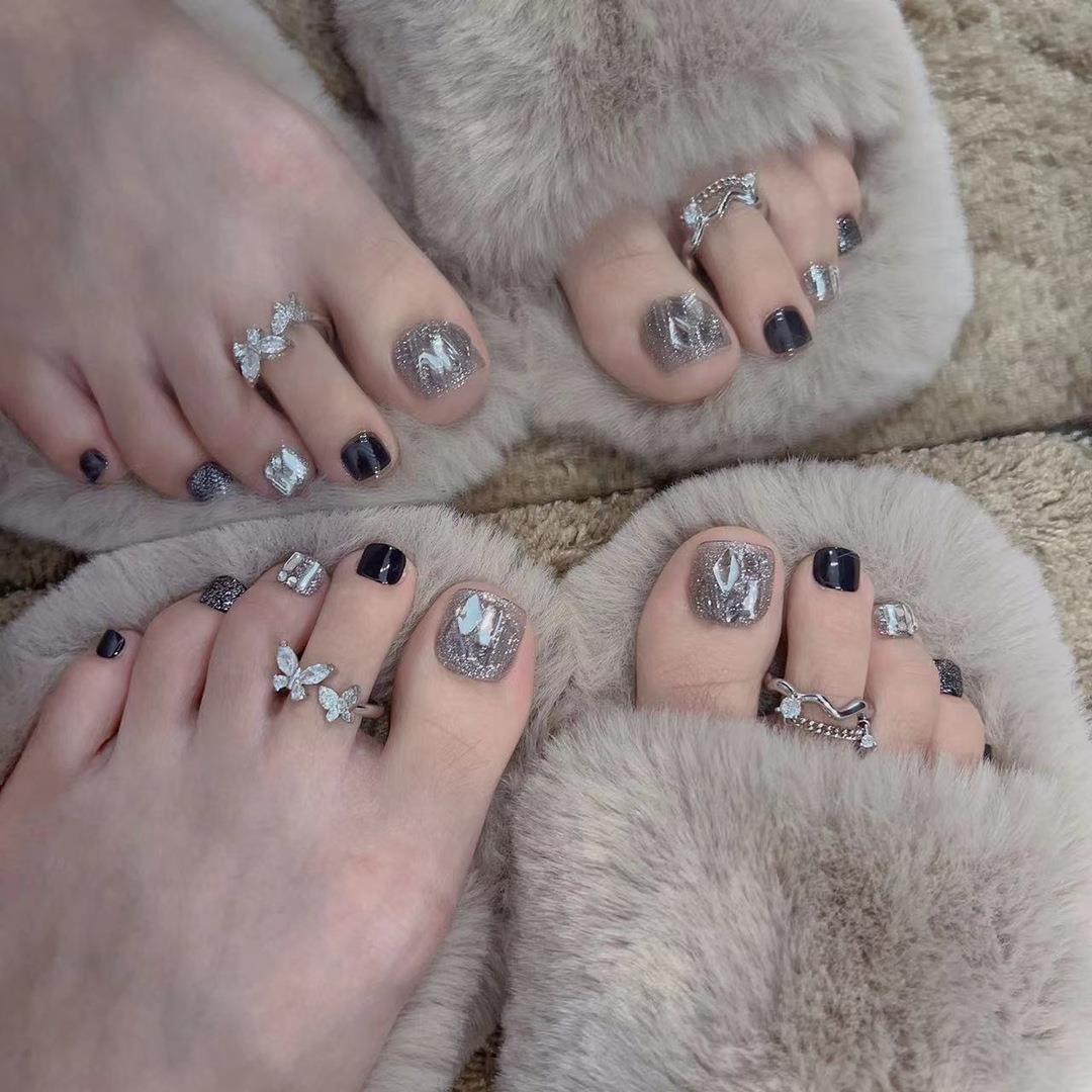 春夏新款冰透裸色穿戴甲假脚指甲贴脚趾甲美甲可拆卸成品假指甲