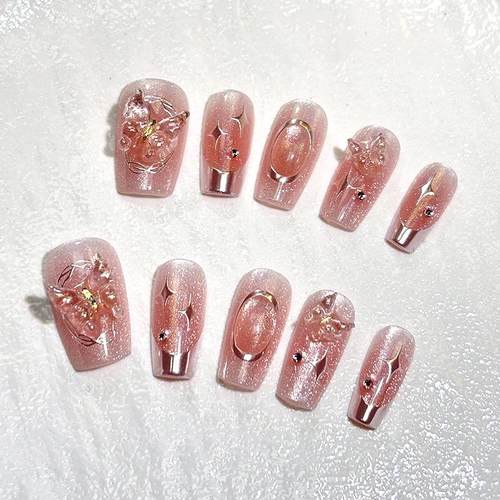 秋冬新款舞蝶手工美甲穿戴甲高级感中长款指甲甲片纯手作工厂