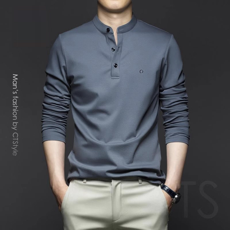 UASK纯棉长袖t恤男春秋季2025新款打底衫休闲男士立领polo衫宽松