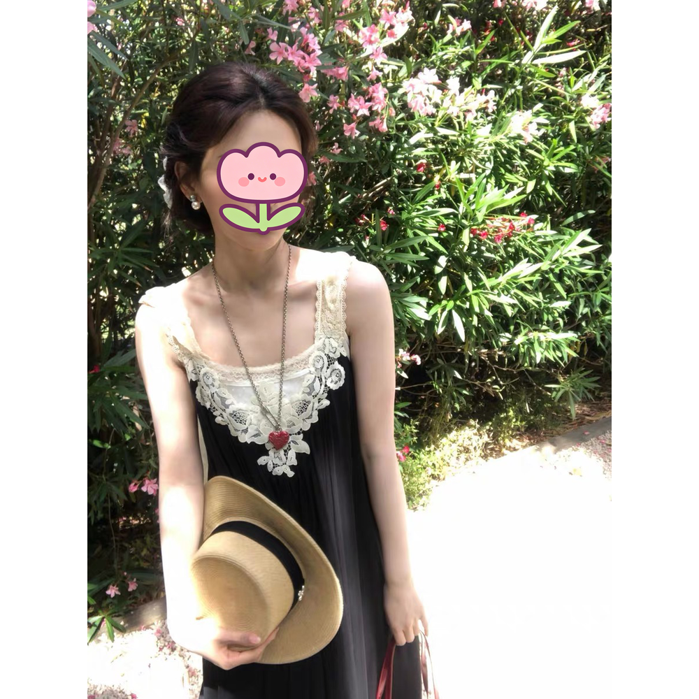 杨超越同款法式蕾丝吊带连衣裙