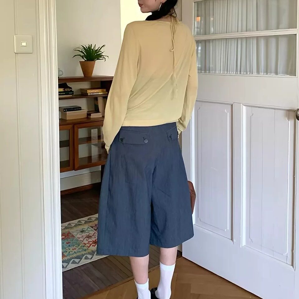日系慵懒中腰阔腿裙裤显瘦透气
