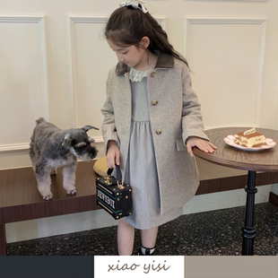 xiaoyisi25秋冬新 气质外套儿童羊毛混纺夹棉加厚呢大衣 女童法式