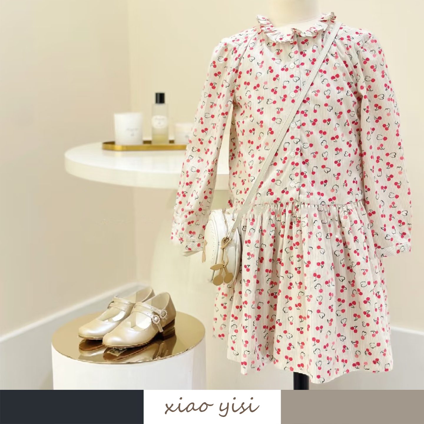25秋季女童樱桃印花长袖连衣裙