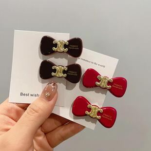 凯旋门发夹蝴蝶结头饰红色过年新年边夹侧边气质发饰刘海碎发夹子
