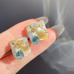 高级感蓝色水晶独特气质耳环 爆款 灿若繁星 原创设计耳钉2025新款