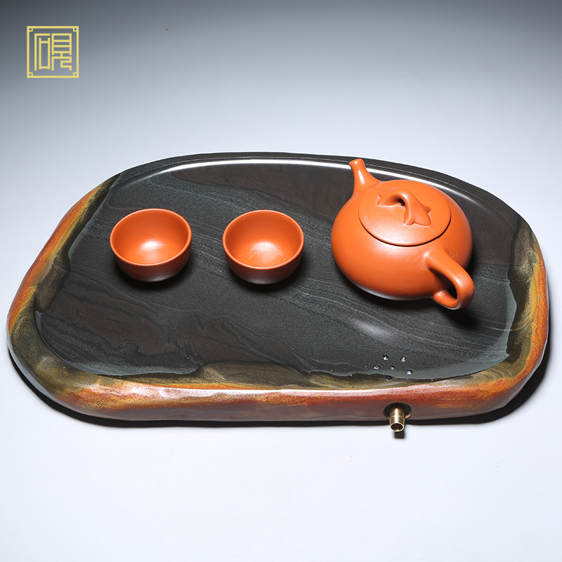 【孤品】匠心非遗老坑砚石茶盘 素 韵 茶海 大师雕刻设计素云茶盘 高端文房功夫茶具茶台精品原石歙砚端