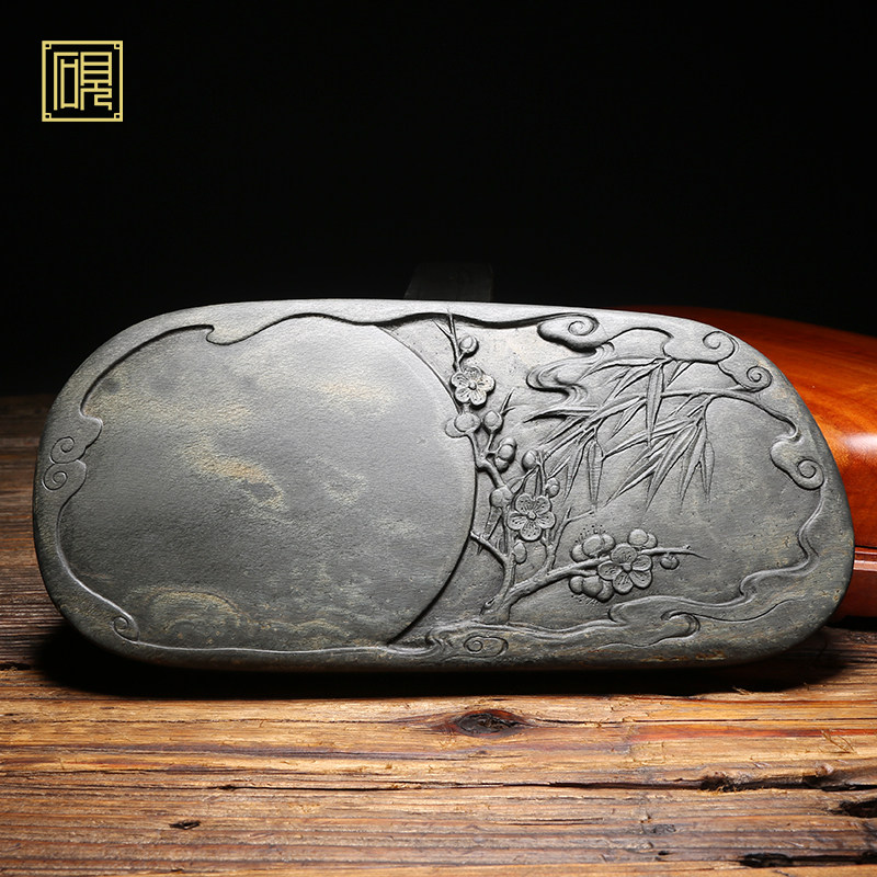 【孤品】匠心非遗传人 工艺美术大师许亚祥《梅竹双清》砚台作品 精品高档金星坑金晕老坑原石歙砚台文房四宝