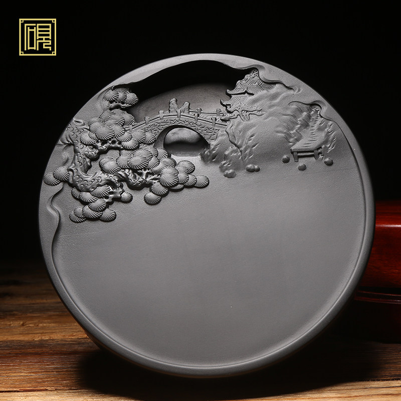 匠心非遗 省级名师作品/江南诗意/精品老坑砚台 手工天然老坑黑龙尾砚台藏品自然艺术收藏文房送礼佳品