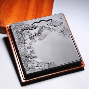 非遗安徽歙县砚台老坑歙砚 天然原石可磨墨条书法专用毛笔墨砚 方形带盖徽砚文房四宝端砚送礼品高档砚池石砚