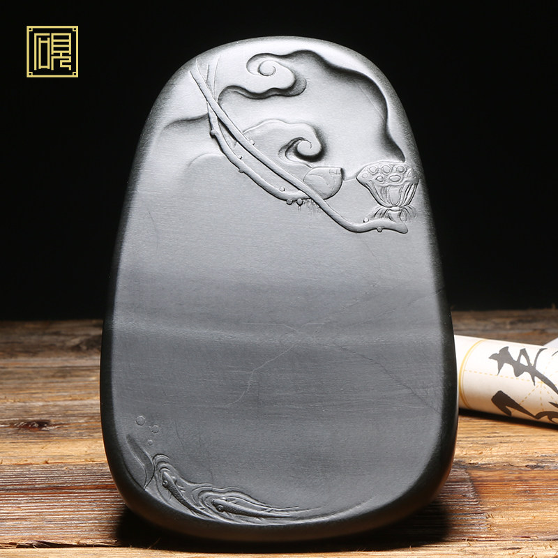 【孤品】匠心非遗传人 工艺美术大师老坑砚台《荷塘情趣》小楷实用砚收藏精品高档金晕原石歙砚文房四宝端