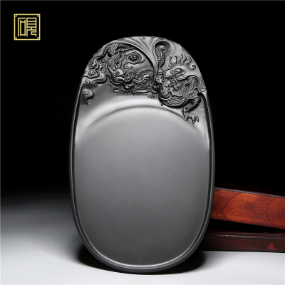 孤品 匠心非遗 大师砚 老坑砚台 柯崇作品《祥龙献瑞》老坑黑龙尾