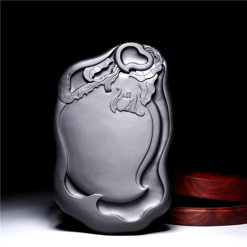 非遗传承歙砚名砚《福寿砚》名师老坑砚台高档礼品珍藏天然原石歙砚端砚文房四宝收藏成人研磨墨块砚台