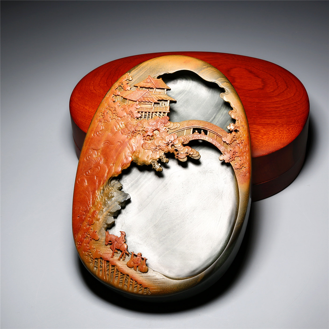 匠心非遗大师砚 紫气东来 高档老坑原石砚台 珍藏品手工砚老坑原石歙砚精品品高档原石歙砚文房端砚