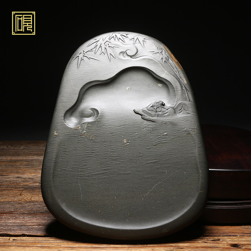 【孤品】匠心非遗传人 工艺美术大师老坑砚台《听泉》名师作品手工雕刻天然原石砚台歙砚籽料正宗老坑精品