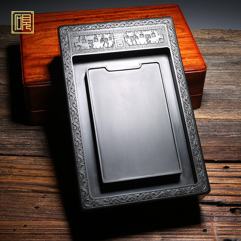 【孤品】匠心非遗 大师砚 高档老坑砚台 珍藏品《双龙祝寿砚》老坑金星歙砚精品品高档原石歙砚文房四宝端砚