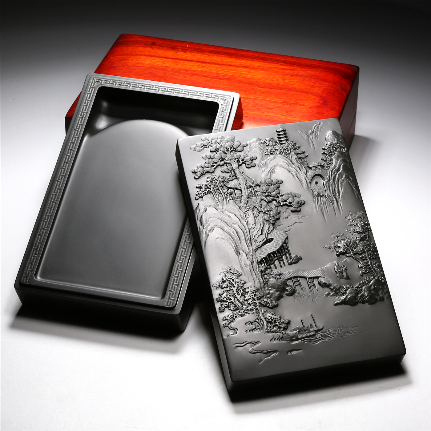 一物一拍 孤品 非遗名师作品 老坑歙砚砚台 《锦绣河山》精品老坑砚台天然原石砚高档磨墨端砚文房收藏送礼