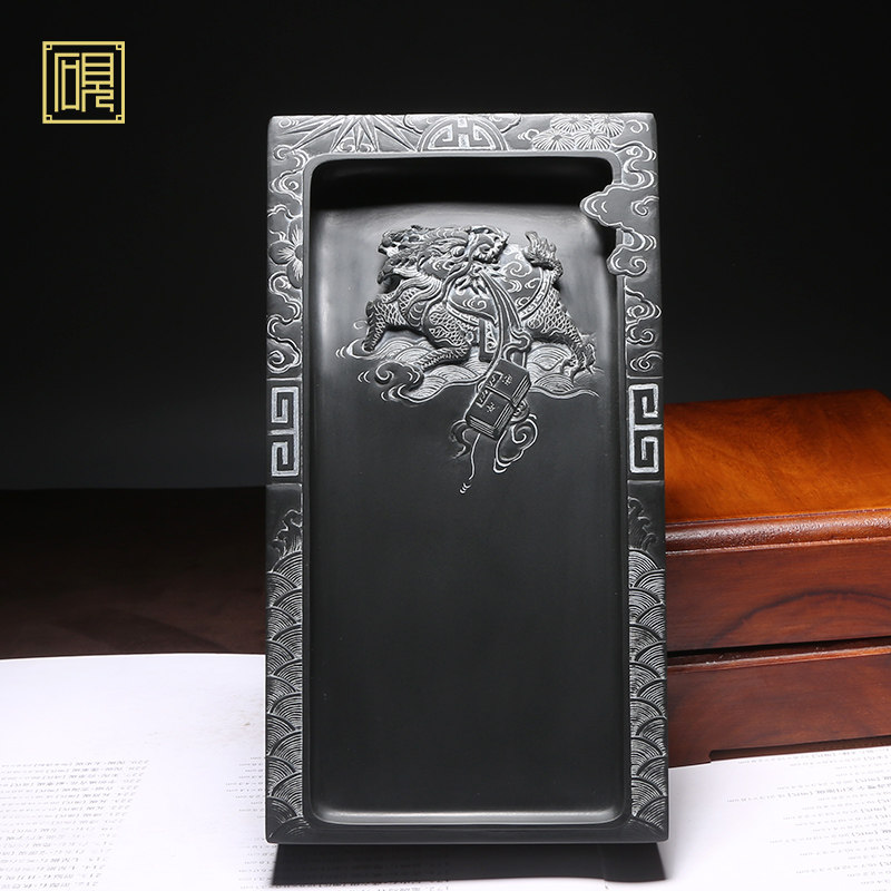 【孤品】匠心非遗传人工艺美术大师老坑砚台《龙龟献瑞》高端文房作品精品高档原石手工孤品歙砚文房端砚