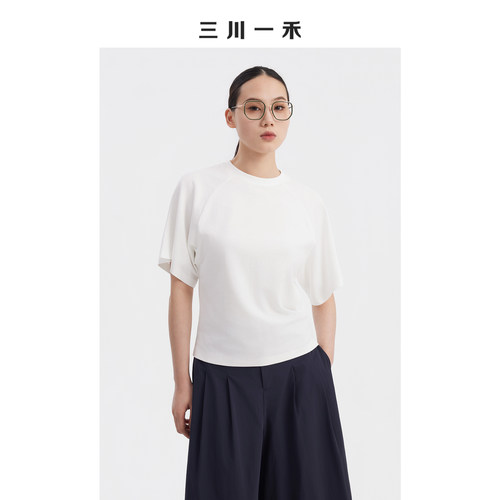 半高圆领时尚蝙蝠袖短袖T恤上衣