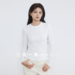 三川一禾女士圆领磨毛打底衫2025冬季新款基础百搭通勤内搭针织衫