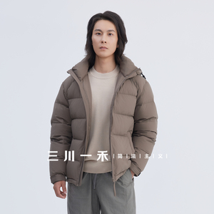 三川一禾男士时尚连帽一字袋羽绒服2025冬新款保暖外套通勤上衣