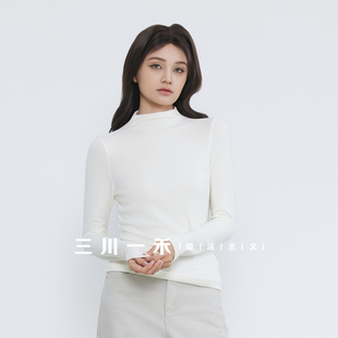 三川一禾女士中领磨毛套头打底衫衫2025冬季新款休闲通勤针织衫