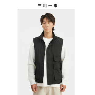 三川一禾轻户外日系男士秋季新款时尚多袋立领百搭休闲工装马甲