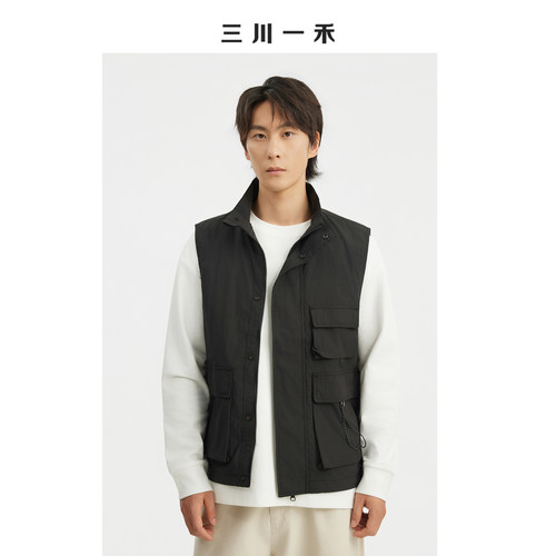 男士立领纯色舒适休闲工装马甲