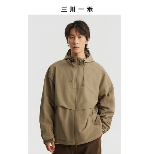 男士户外休闲冲锋夹克连帽外套