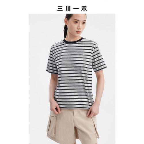 夏季条纹立体标基础款时尚短袖