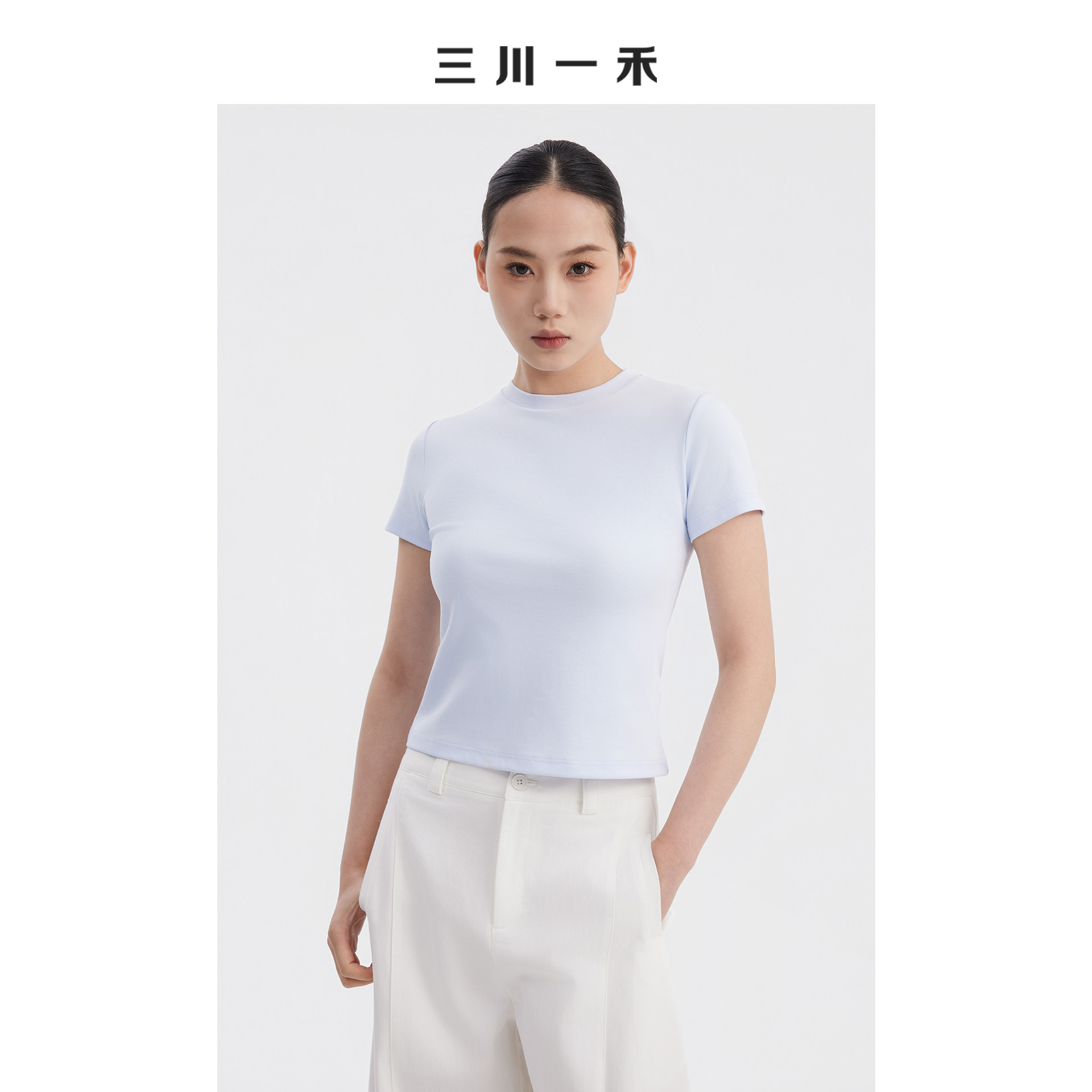 三川一禾基础款简约夏季女士圆领日常通勤合体T恤上衣