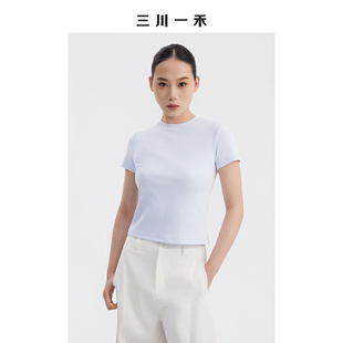 三川一禾基础款简约夏季女士圆领日常通勤合体T恤上衣