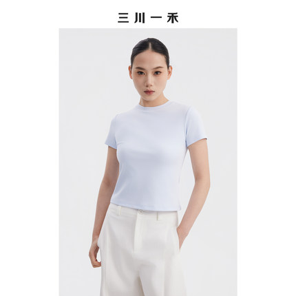 三川一禾基础款简约夏季女士圆领日常通勤合体T恤上衣