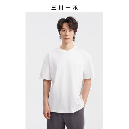 三川一禾夏季男士2026新款净版圆领纯色宽松休闲T恤上衣