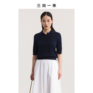 三川一禾春季时尚对称双袋新款显瘦短袖polo针织衫上衣
