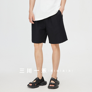 三川一禾男士双褶时尚休闲短裤夏季宽松百搭直筒裤通勤运动五分裤