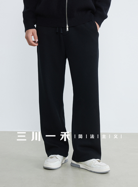 三川一禾男士缝上袋加绒直筒针织裤2025冬新款百搭运动保暖休闲裤