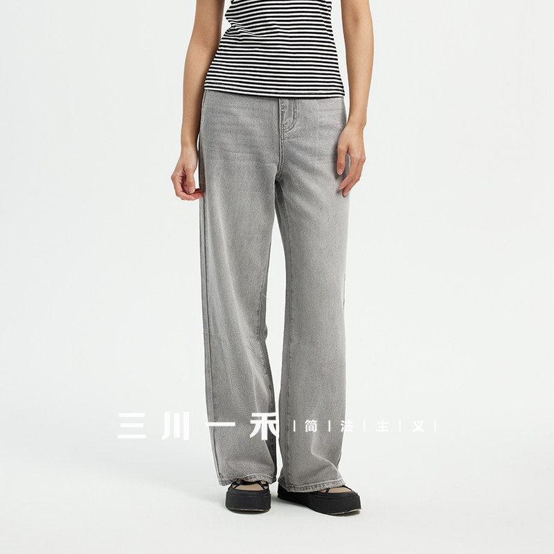 三川一禾女士休闲复古阔腿牛仔裤夏季垂感宽松水洗做旧直筒长裤,女装/女士精品,牛仔裤,淘宝优惠券,粉丝福利购,淘宝优惠卷