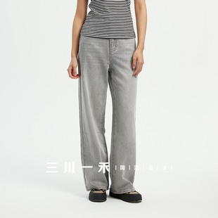 三川一禾女士休闲复古阔腿牛仔裤夏季垂感宽松水洗做旧直筒长裤