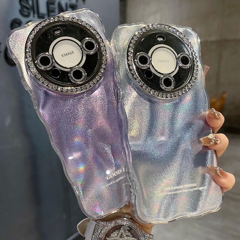 适用华为mate70系列苹果新款手机壳Pura80pro时尚感水波纹紫色mate60pro全包满钻精孔镜框扭边网红女款保护套