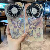 50优雅时尚 适用华为mate70系列苹果16promax新款 手机壳mate60 粉色蝴蝶14pro15pro全包闪粉镜头膜支架保护套