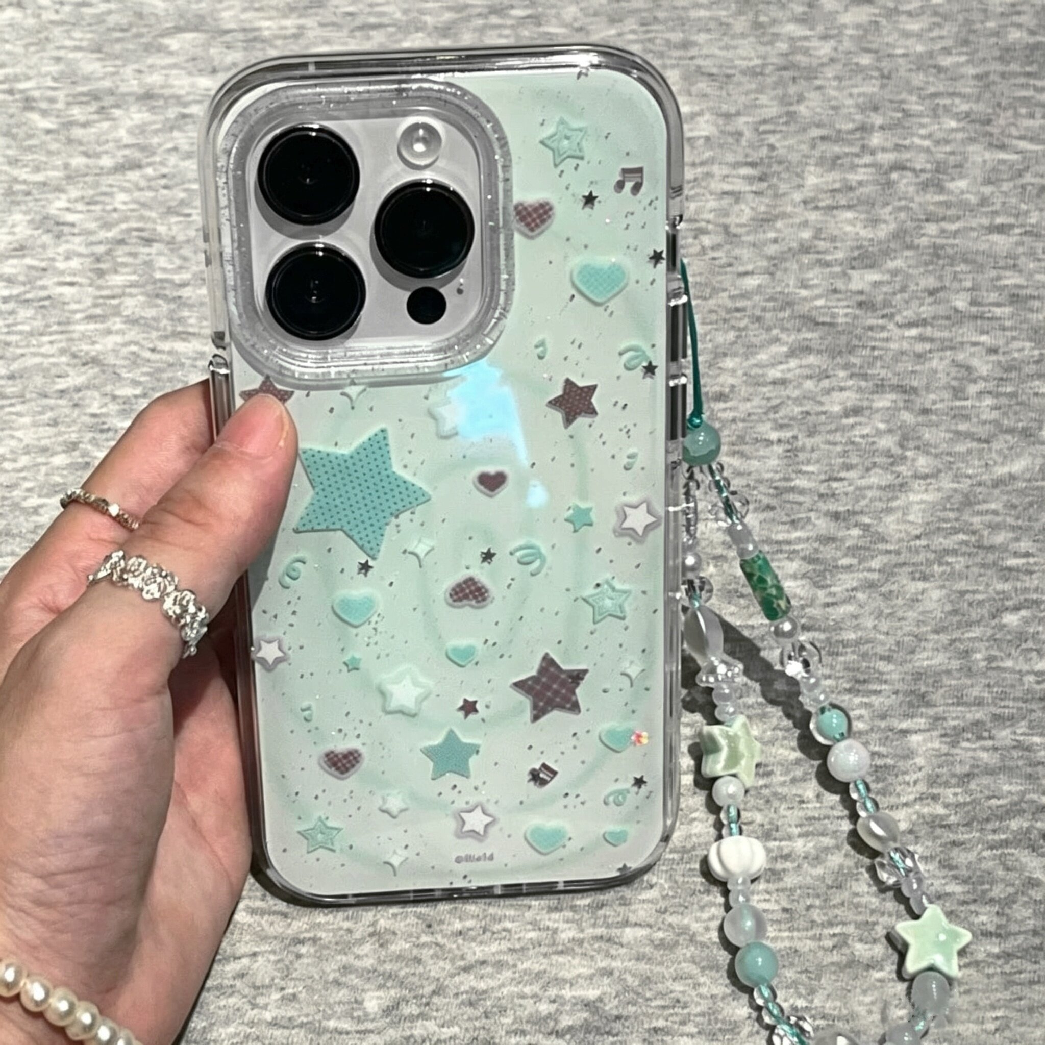 适用苹果系列iPhone17新款手机壳16promax14promax小众薄荷绿漩涡星星15promax/13pro半包大孔网红女款保护套