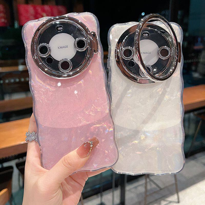 适用华为mate60系列苹果16promax新款手机壳mate40/50粉色闪粉贝壳纹14pro15promax全包隐形支架镜头膜保护套