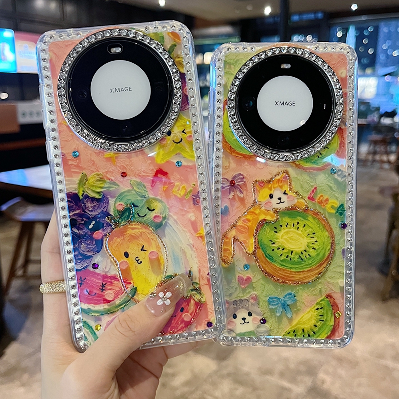 适用华为mate70系列苹果新款手机壳mate60时尚个性猕猴桃猫咪P70/P70pro全包满钻大孔镜头透气网红女款保护套