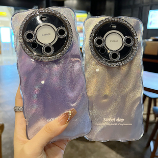 适用华为mate70系列苹果新款手机壳Pura80pro时尚水波纹蓝底mate60pro全包满钻精孔镜头框扭边网红女款保护套