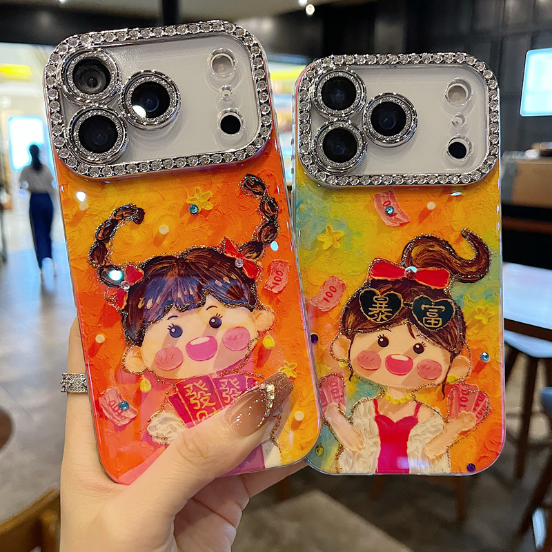 适用苹果系列iPhone17新款手机壳16promax14promax高级感暴富女孩15promax全包满钻精孔镜头框网红女款保护套