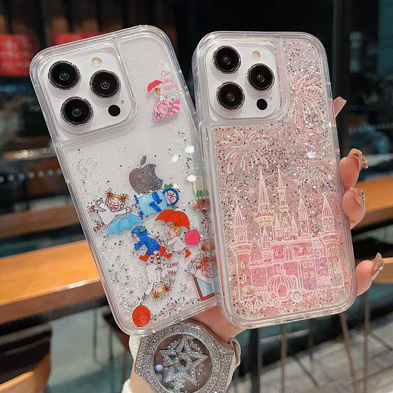 适用苹果系列iPhone16新款手机壳15promax/14promax创意流沙滑片coco女孩13pro/16promax透明全包大孔保护套