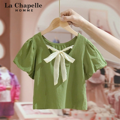 Летний детский комплект с бантиком, детская одежда, коллекция 2022, в западном стиле