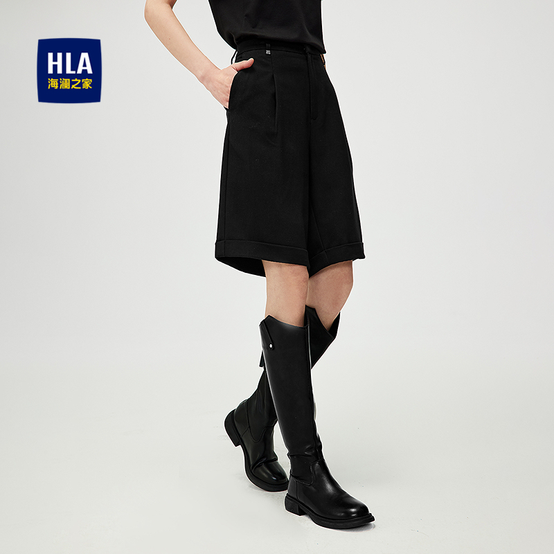 HLA/海澜之家休闲西装短裤2025秋新款宽松含莱赛尔时尚裤子女装