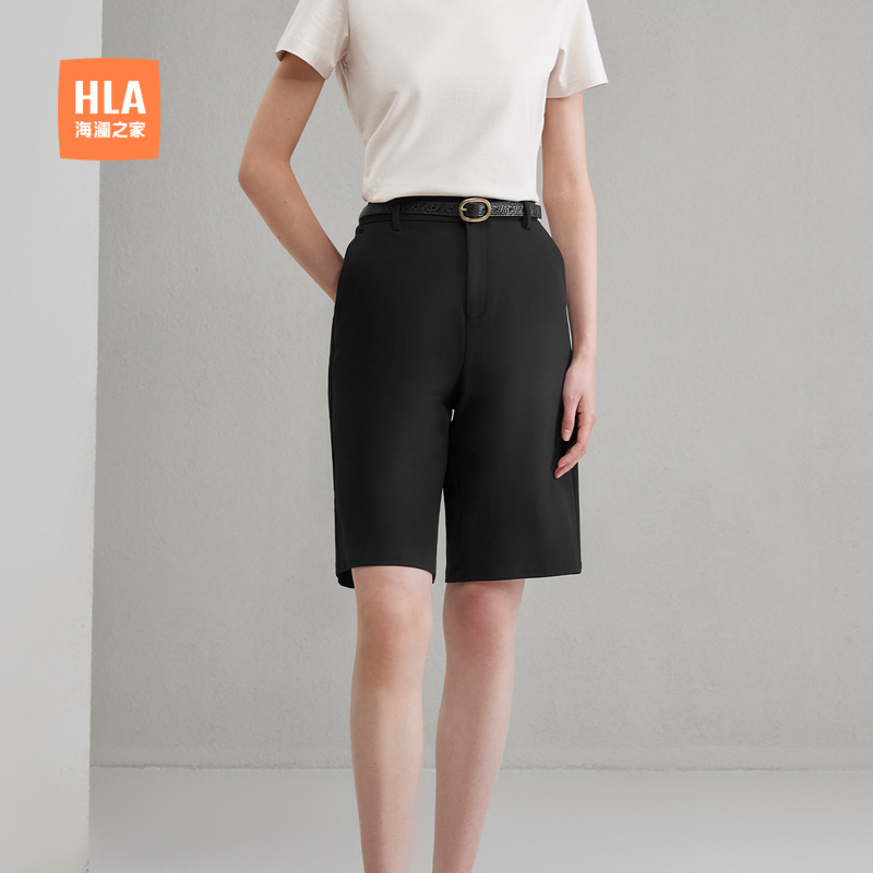HLA/海澜之家商务大气西装短裤2025夏季新款纯色柔软透气短裤女装