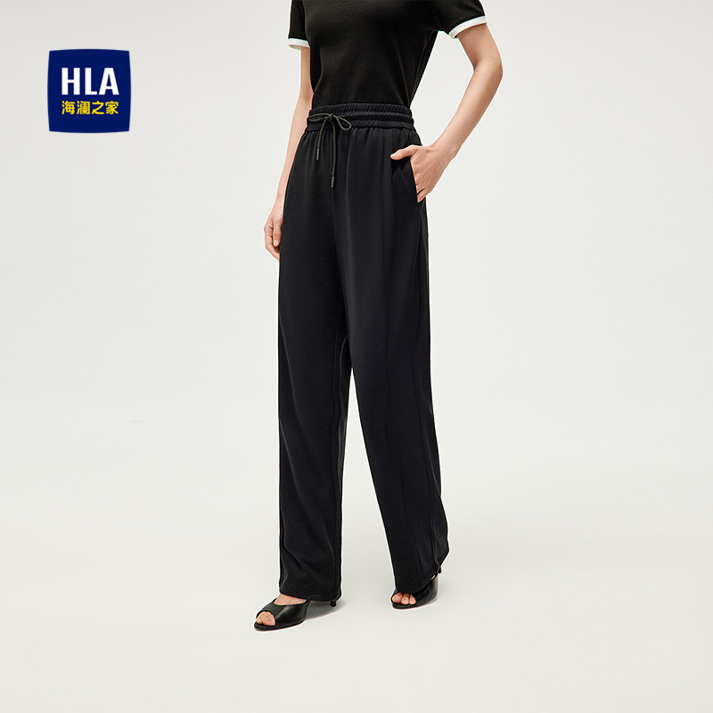 HLA/海澜之家坑条肌理休闲裤26春时尚松紧腰系带直筒裤女装